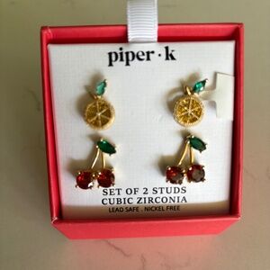 Piper gold and red stud earrings set